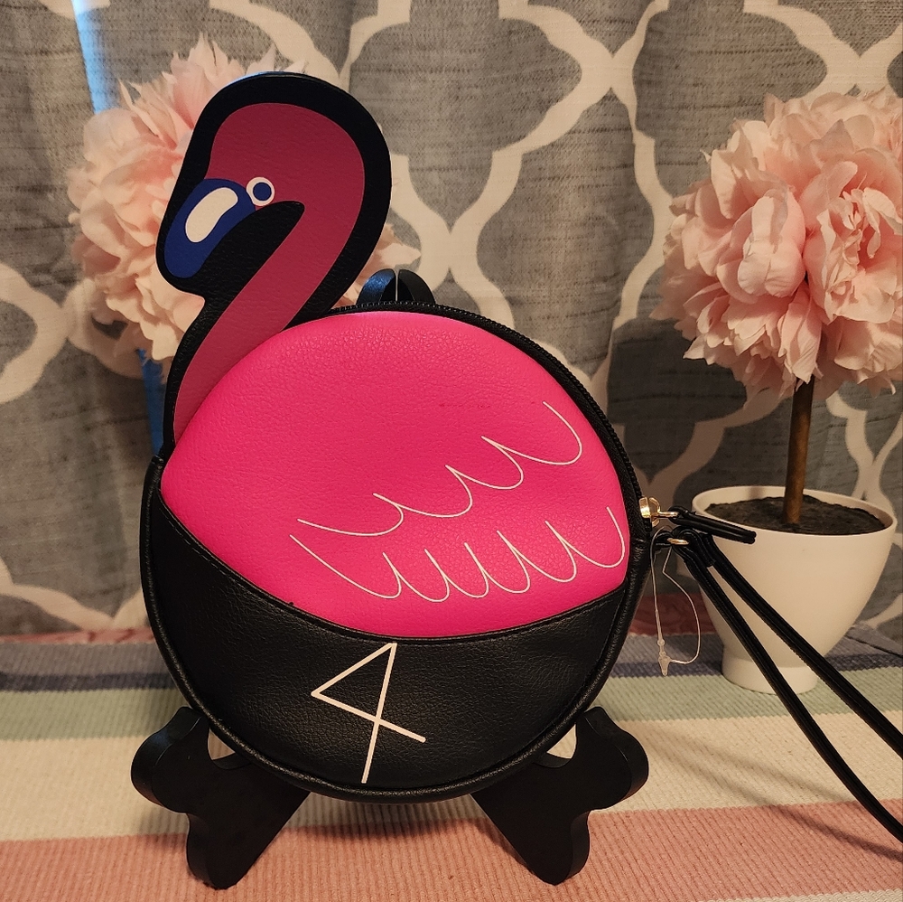 Betsey Johnson Pink and Black Flamingo Mini Bag